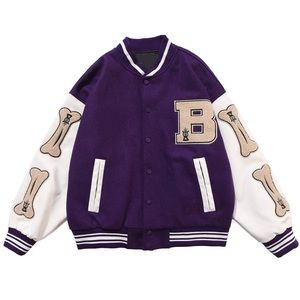 Vintage "Bone" PU Flocking Varsity Jacket